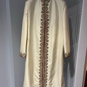 Embroidered Ivory Sherwani with gold and red accents